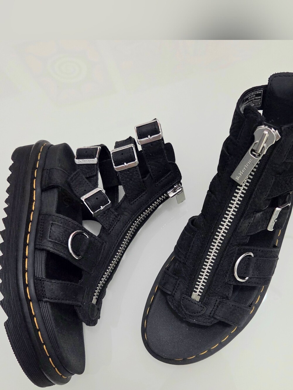 NWOB Dr. Martens Black Leather Front-Zip Sandals with Silver Hardware - Picture 2 of 13